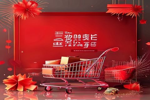 暑期大促期间电商平台优惠券活动页面展示，红色横幅与满减数字醒目，背景为购物车与礼品盒，营造浓厚促销氛围