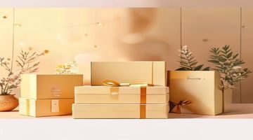 职场员工福利礼盒展示图，温馨的办公室背景前摆放着精美礼盒与企业文化周边，暖色调温馨感十足